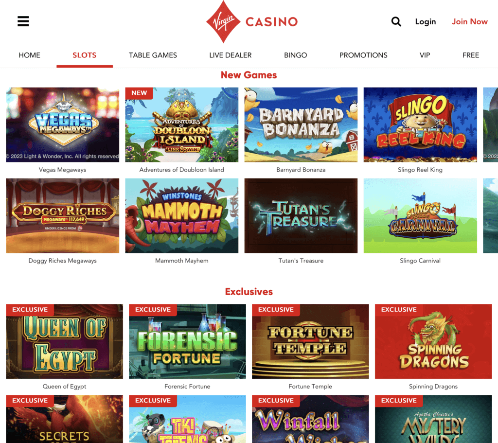 Virgin Casino Online Slots Page